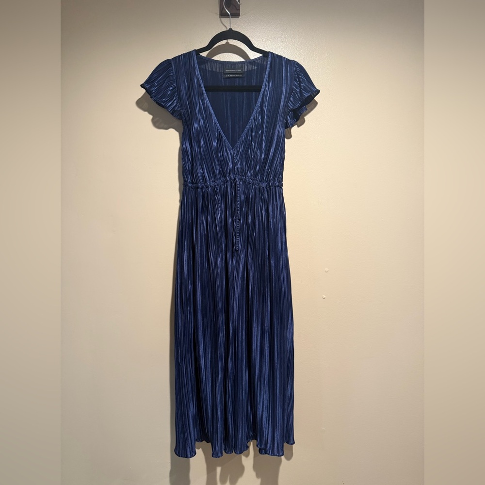 Urban Outfitters Miranda Metallic Navy Pleated Dress - Picture 3 of 8